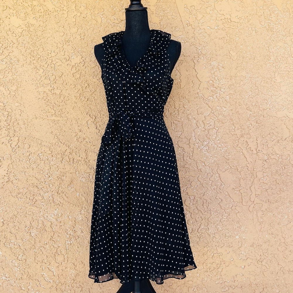 Polka dot chiffon wrap dress